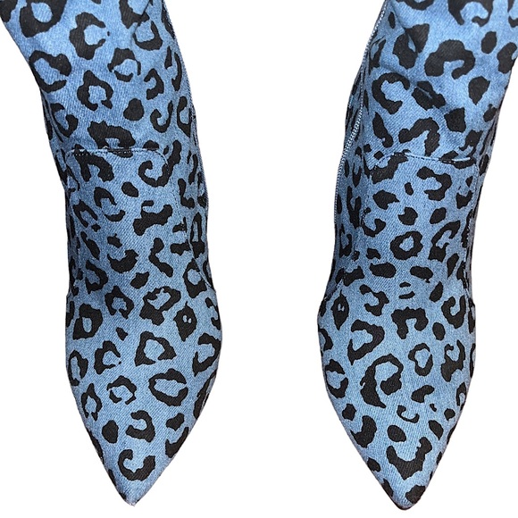 Blue Denim Leopard Over the Knee Boots - Picture 4 of 7